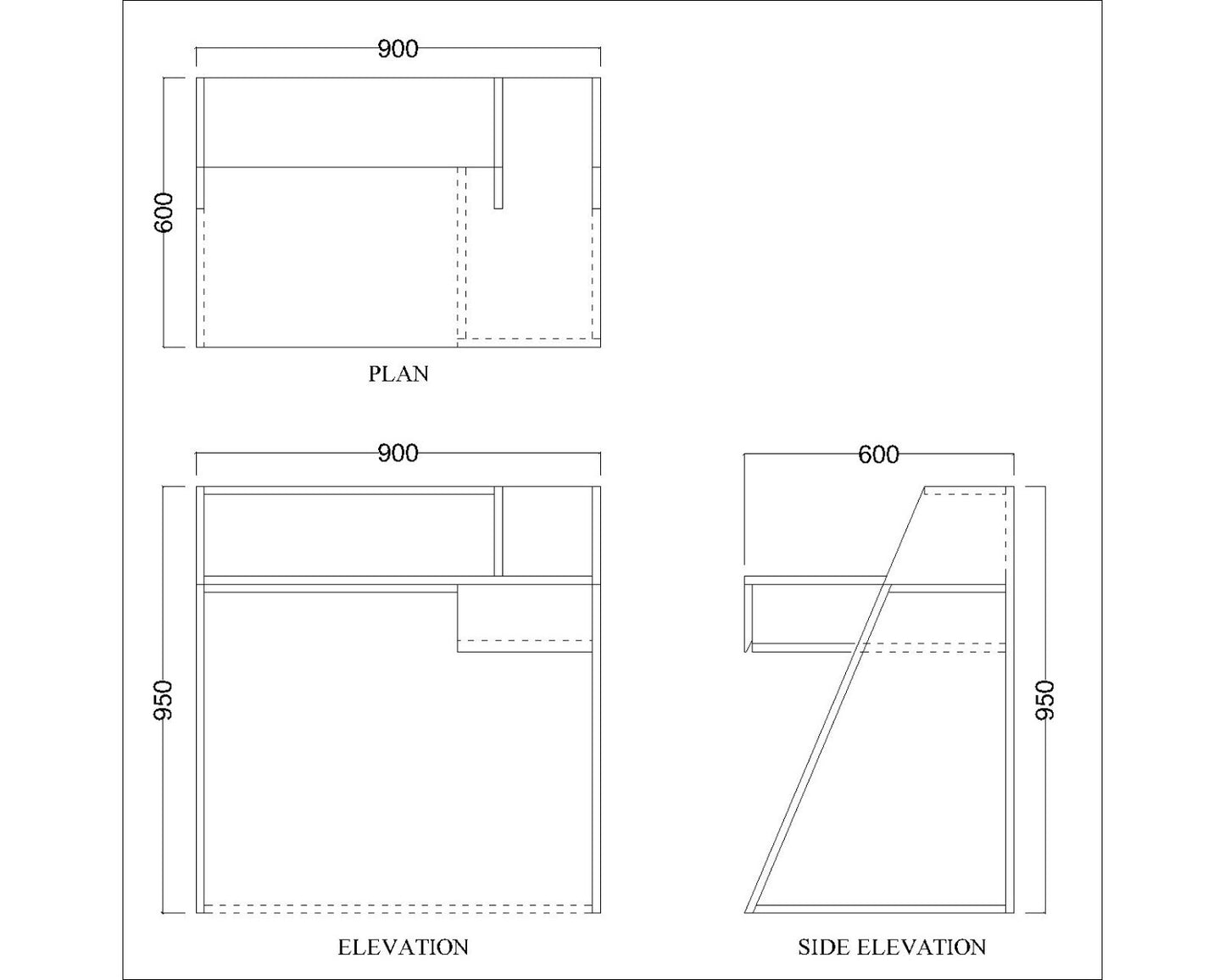 Study Table, Wood Study Table, Study Table with Open Shelf, Study Table with Drawer, Study Table with White MS Leg, Study Table - VT - 12035