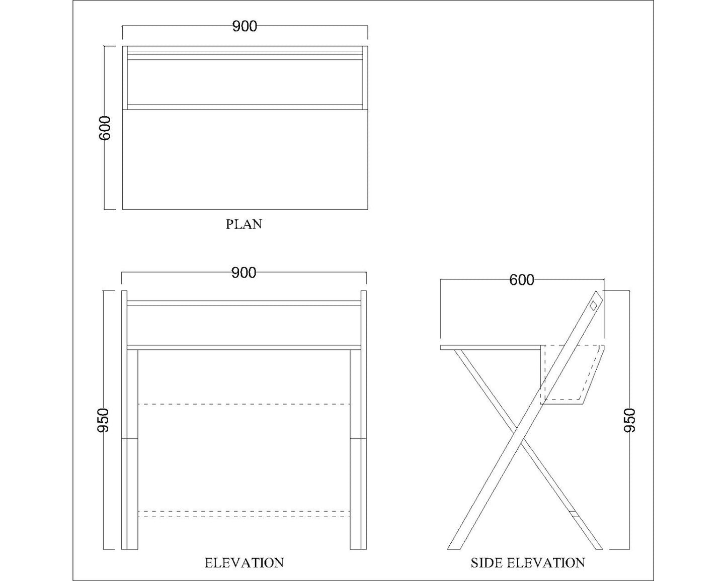 Study Table, Wood Study Table, Study Table with Open Space, Study Table with White MS Leg, Study Table - VT - 12042