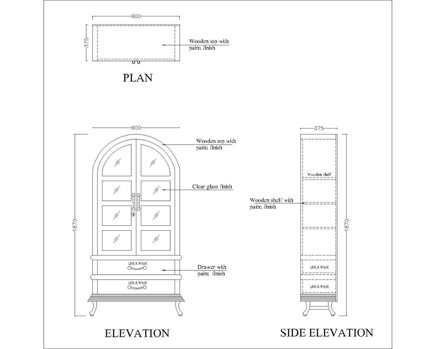 Book storage with shelves, Outer finish in rustic paint and inner shelves are in PU matte paint finish, clear glass in shutter -VT 3001