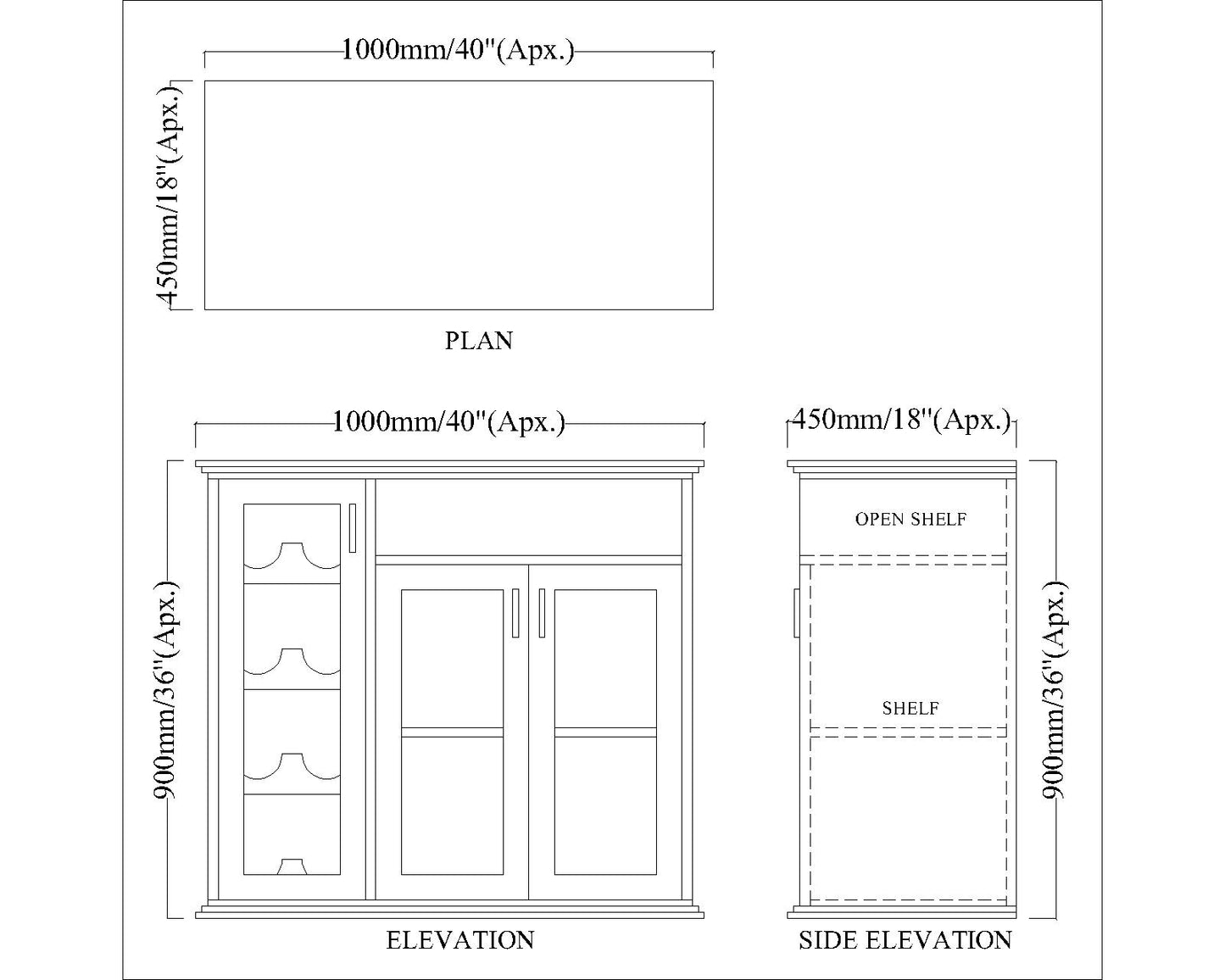 White Wood Wine Cabinet with Glass Doors – Holds 12 Bottles, 3-Section Display & Storage Unit – Rustic Finish Bar Cabinet – VT10062