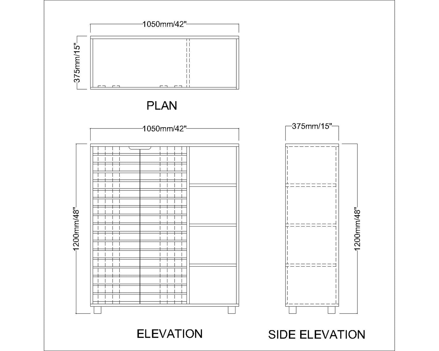 Modern Light Oak Shoe Cabinet with Louvered Dual Door & Open Side Shelves, Black Metal Legs – VT-10068