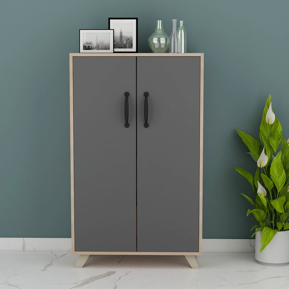 Modern Grey Natural Wood Tall Shoe Cabinet – VT-10076 – Furnisco