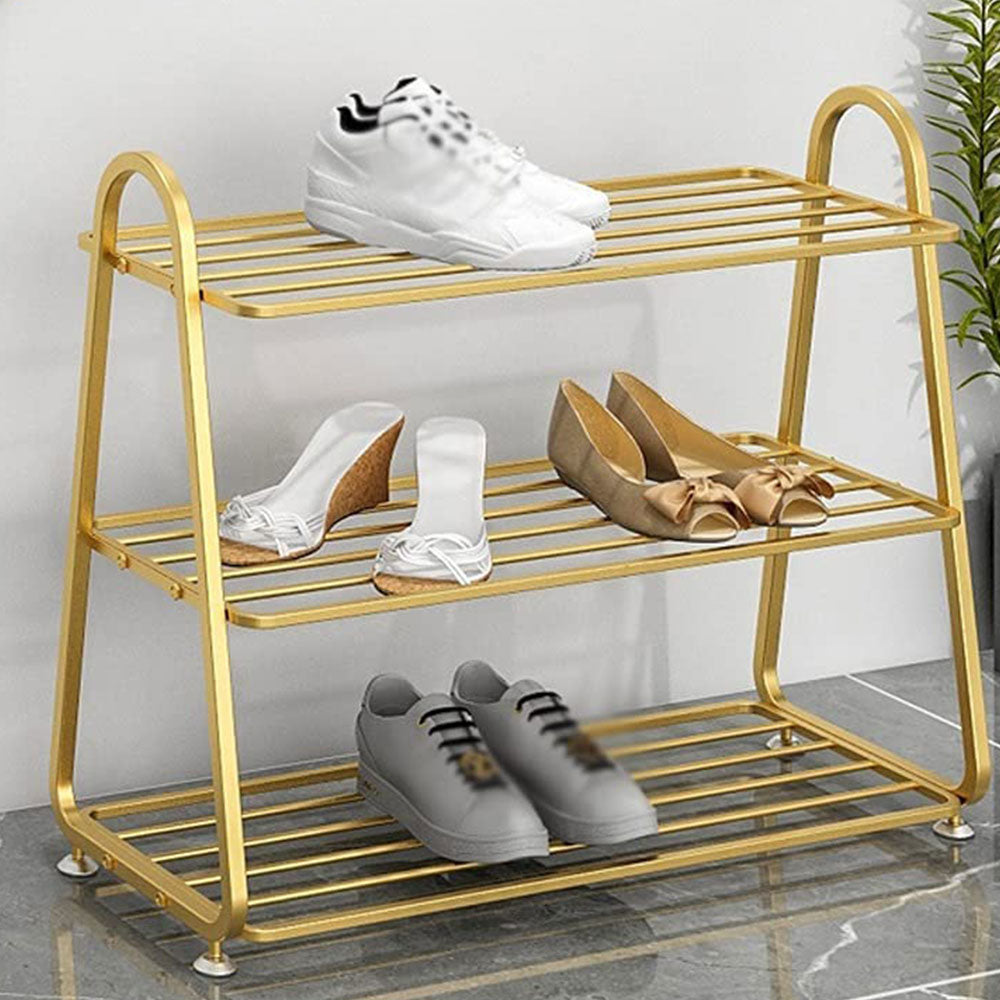 3-Tier Gold Metal Shoe Rack – VT-10093 (Modern Open Design)