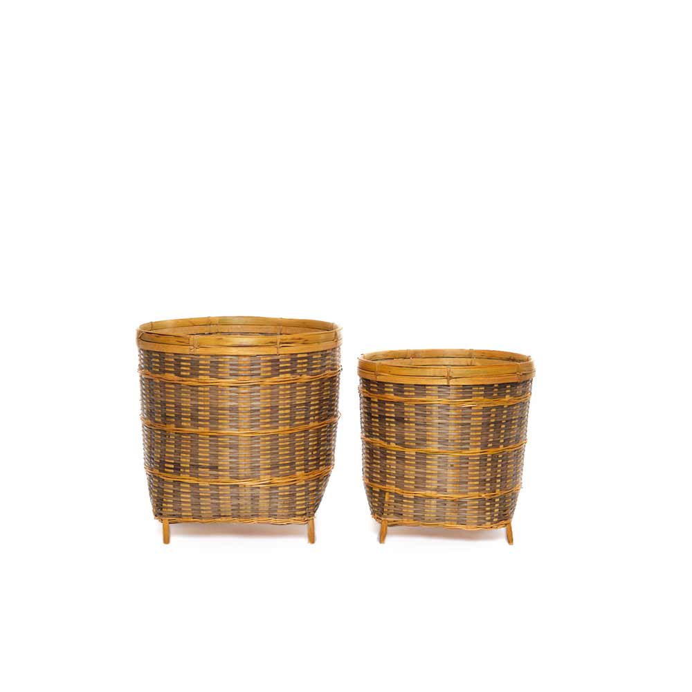 Storage Basket (KBSB2), Kraftinn Multipurpose Bamboo Open Bins - Set of 2, Storage Basket with Yellow & Brown Color, Storage Basket - VT11035