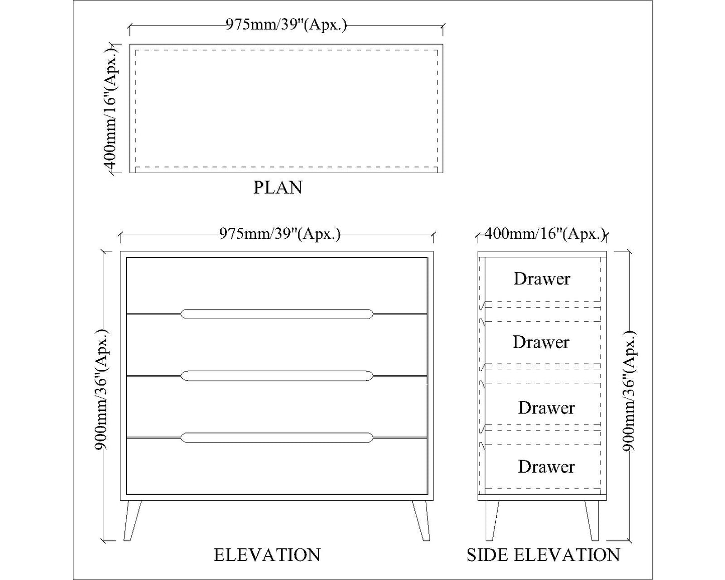 Chest of Drawer, White & Golden Color Cabinet, Chest of Drawer with Darwer, MS Leg with Golden Finish, Chest of Drawer - VT11073