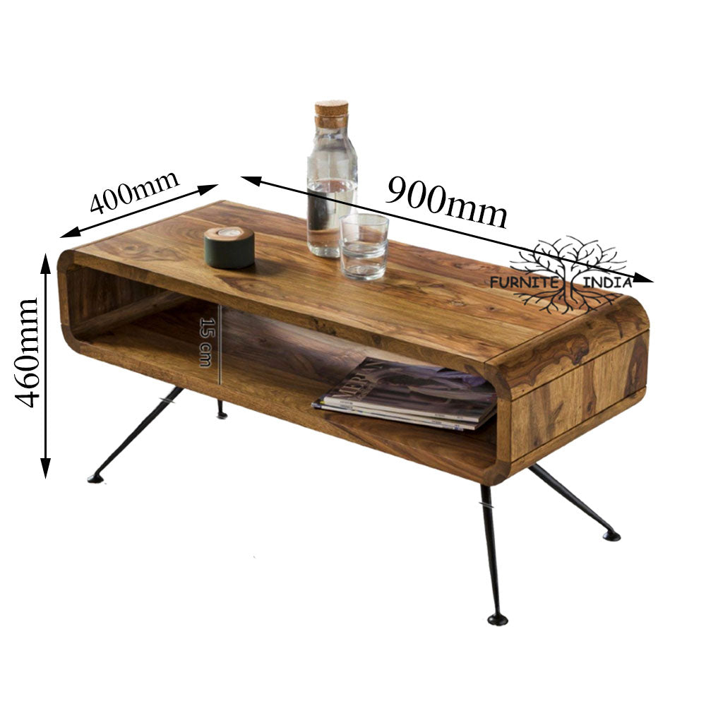 Coffee Table, Solid Wood Coffee Table, Brown Color Coffee Table, Coffee Table with Black MS Leg, Coffee Table - VT - 12091