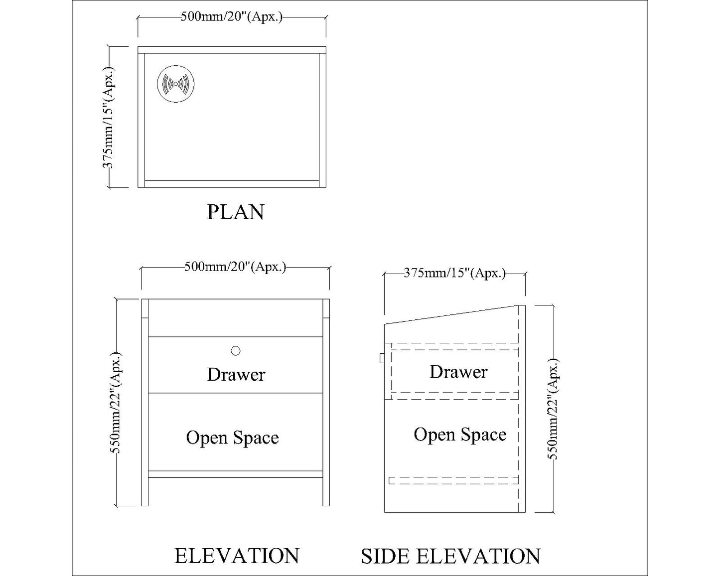 Bedside Table, Bedside Table with Wireless charger of Samsung, I Phone & Compatible Devices, Bedside Table in White Color, Side Table with Drawer, Bedside Table - VT12228
