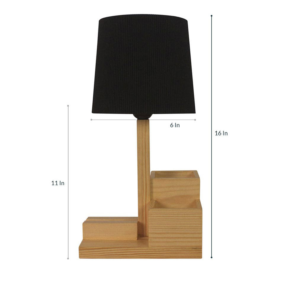 Table Lamp, Table Lamp with Light Brown & Black Color, Table Lamp in Wood, Table Lamp for Living & Bedroom Area, Table Lamp with Pen Stand, Table Lamp - VT14050