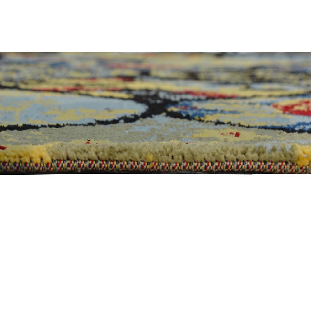Rugs, (Presto), ICKC24C5X7, Yellow, Blue and Black colour Abstract Polyester Carpet, Rugs - VT-15960-60X84inches