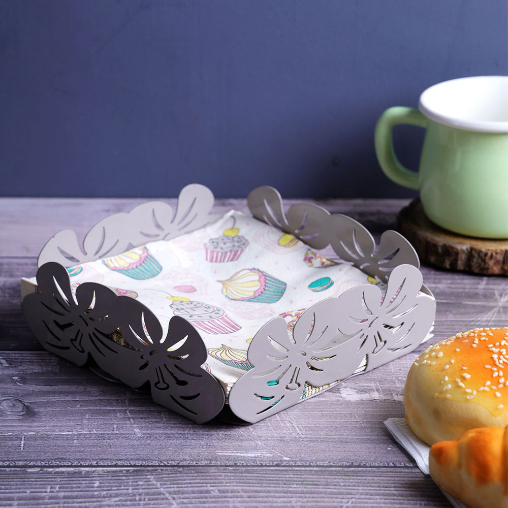 Tissue Holder, AVA-EN-09c(A Vintage Affair), Designer Square Floral Napkin Holder - Grey, Tissue Holder - VT16089