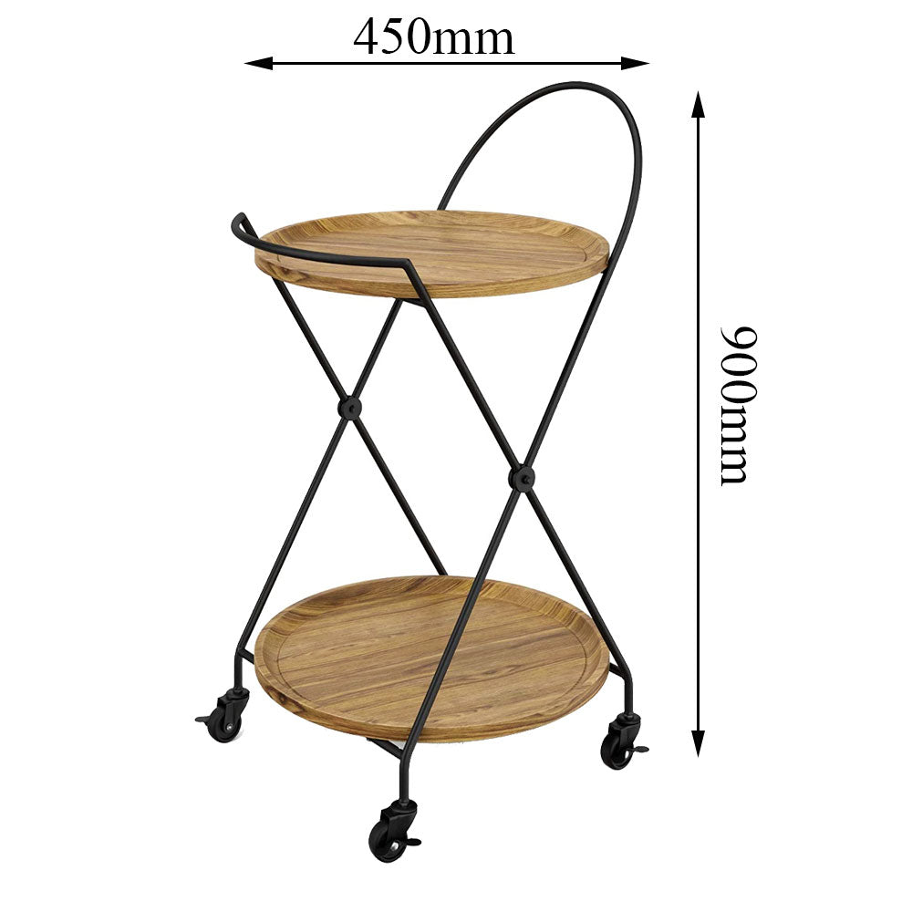Serving Trolly, Solid Wood Serving Trolly, Serving Trolly for Kitchen Accessory, Light Brown & Black Color Serving Trolly, Serving Trolly with Black MS, Serving Trolly - VT - 2054