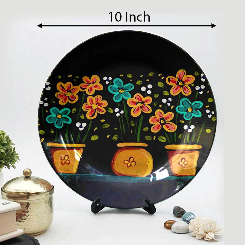 HMD Collections Traditional Art Decorative Ceramic Designer Plates with Stand for Home/Office, Wall Art - VT2093