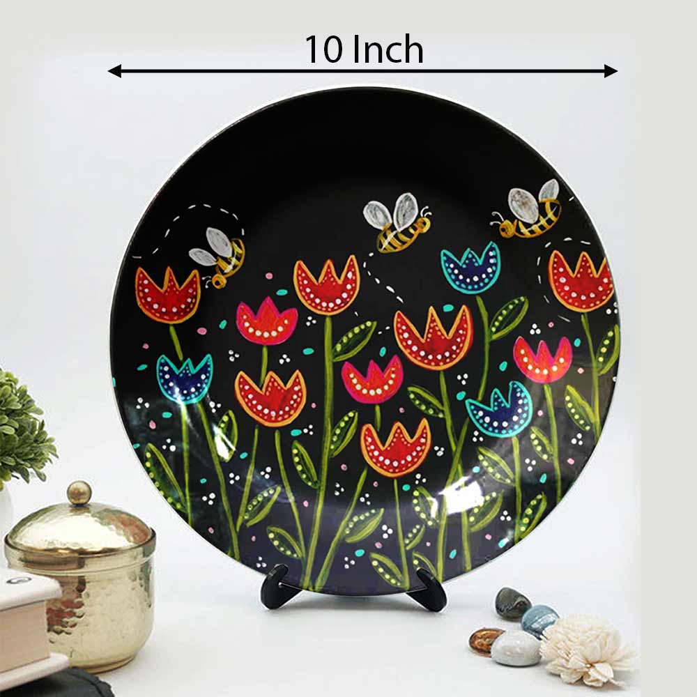 HMD Collections Traditional Art Decorative Ceramic Designer Plates with Stand for Home/Office, Wall Art - VT2094