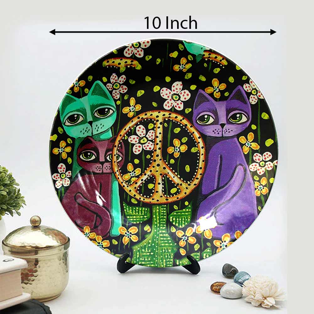 HMD Collections Traditional Art Decorative Ceramic Designer Plates with Stand for Home/Office, Wall Art - VT2097