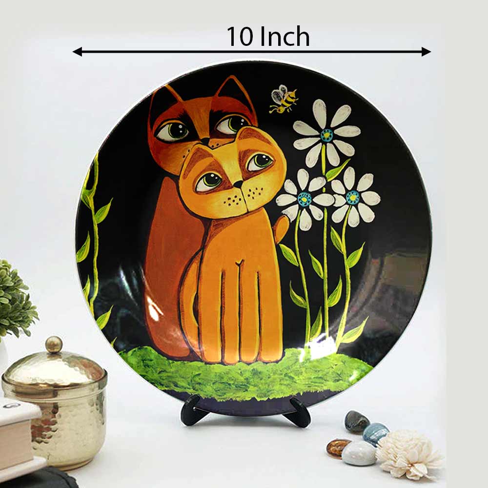 HMD Collections Traditional Art Decorative Ceramic Designer Plates with Stand for Home/Office, Wall Art - VT2098