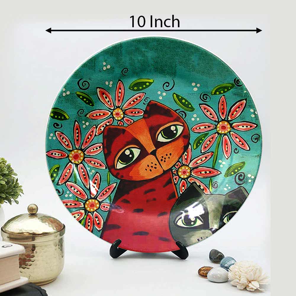 HMD Collections Traditional Art Decorative Ceramic Designer Plates with Stand for Home/Office, Wall Art - VT2101