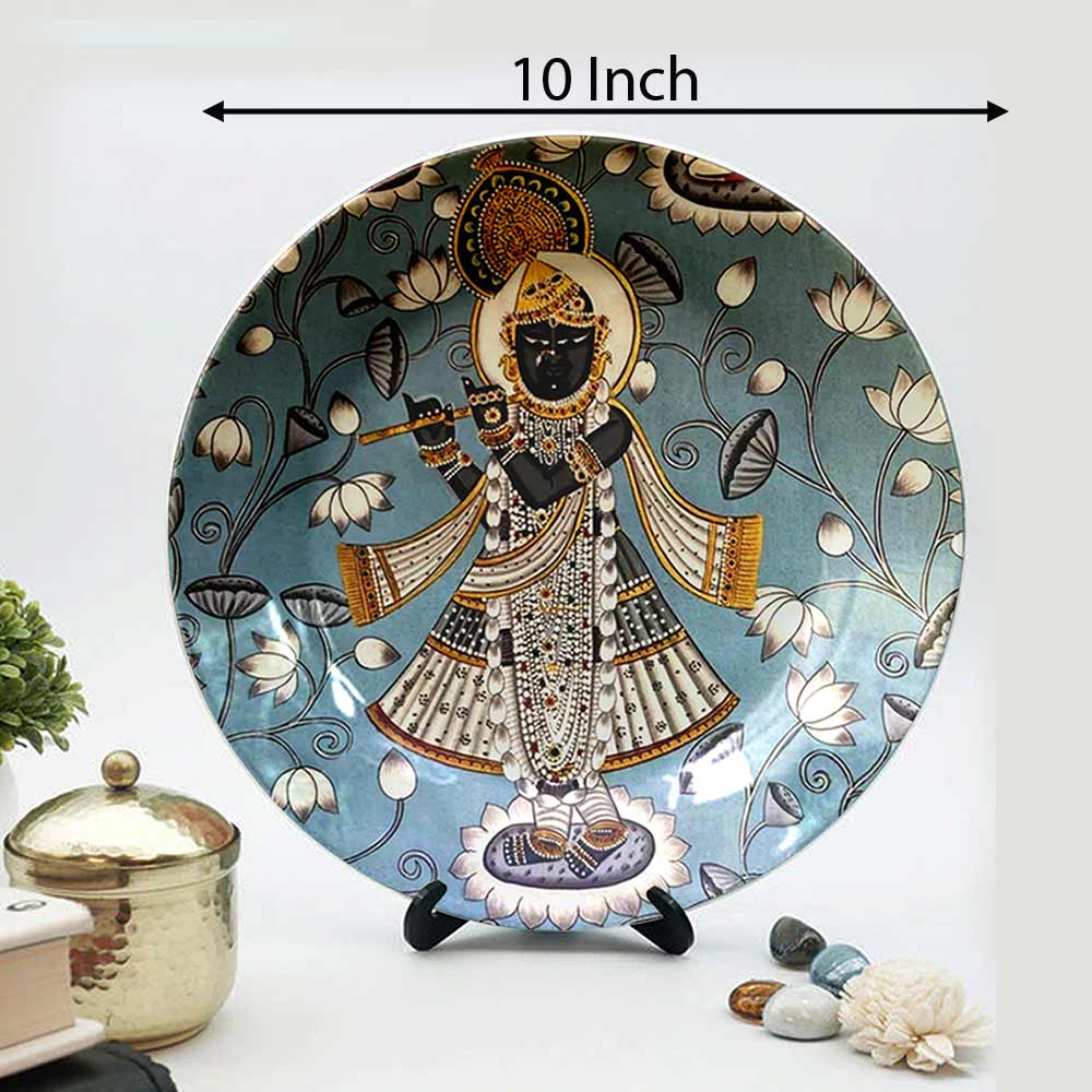 HMD Collections Traditional Art Decorative Ceramic Designer Plates with Stand for Home/Office, Wall Art - VT2102