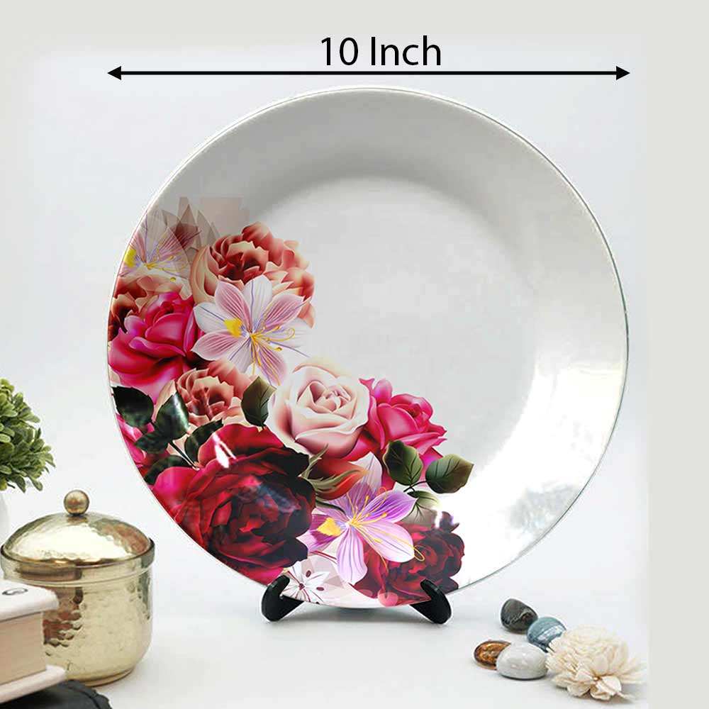 HMD Collections Traditional Art Decorative Ceramic Designer Plates with Stand for Home/Office, Wall Art - VT2103