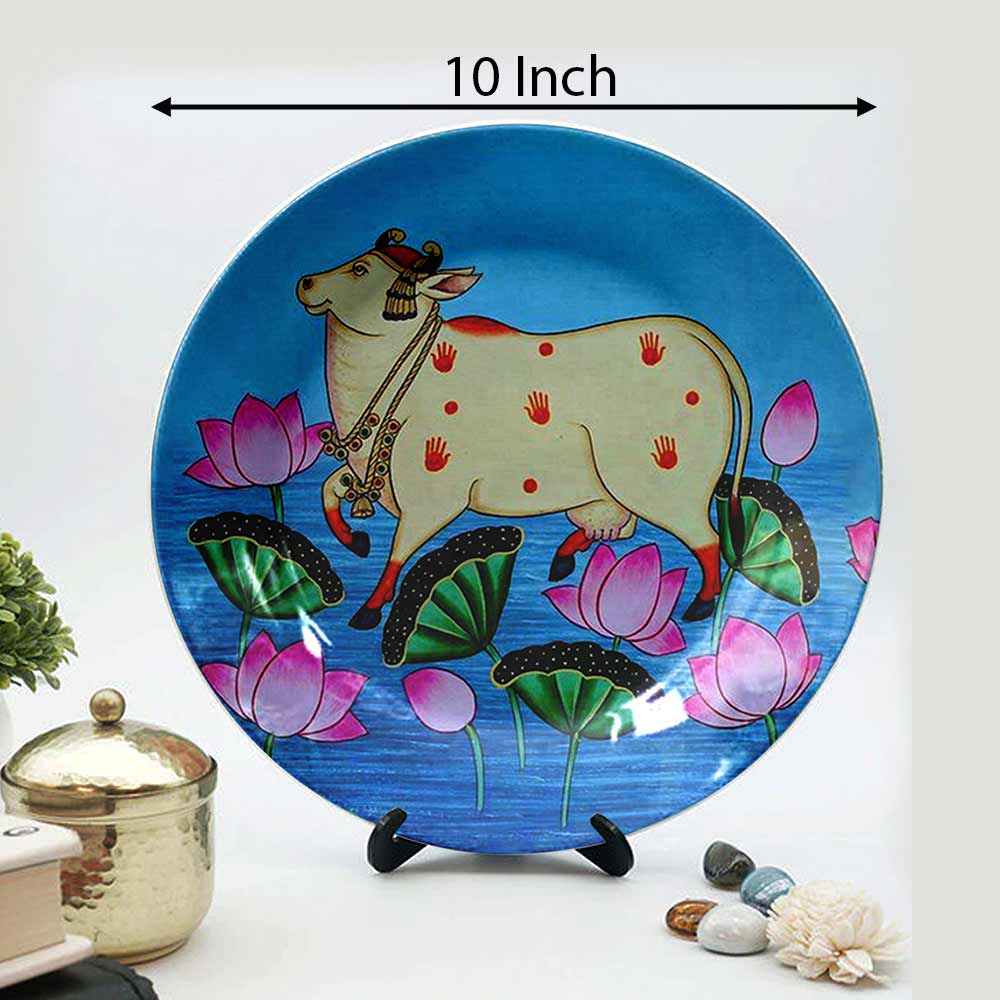 HMD Collections Traditional Art Decorative Ceramic Designer Plates with Stand for Home/Office, Wall Art - VT2105