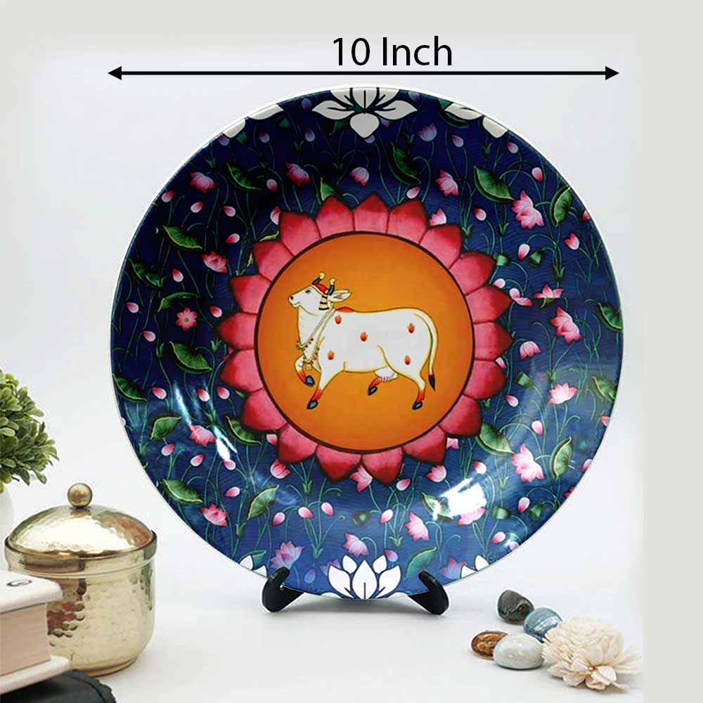 HMD Collections Traditional Art Decorative Ceramic Designer Plates with Stand for Home/Office, Wall Art - VT2106