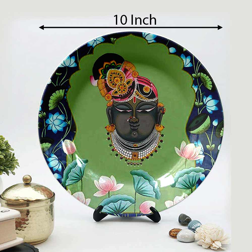 HMD Collections Traditional Art Decorative Ceramic Designer Plates with Stand for Home/Office, Wall Art - VT2113