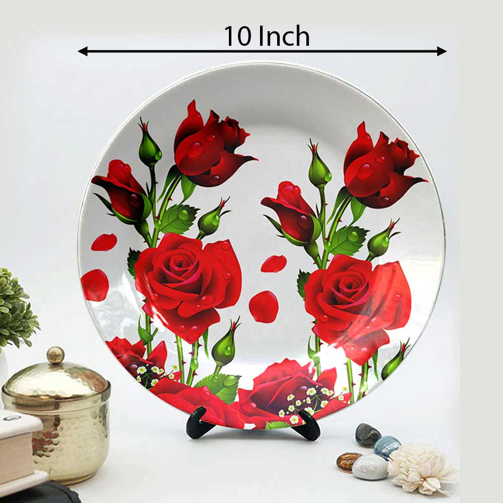 HMD Collections Traditional Art Decorative Ceramic Designer Plates with Stand for Home/Office, Wall Art - VT2114