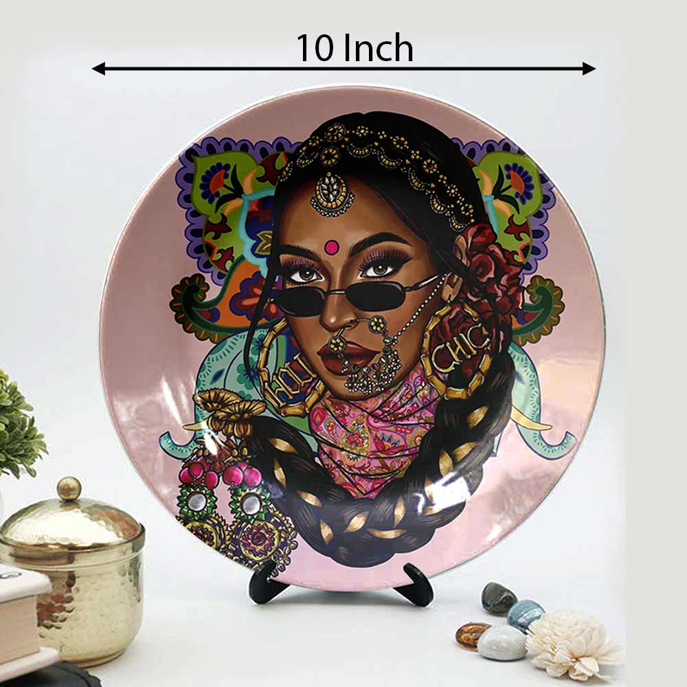 HMD Collections Traditional Art Decorative Ceramic Designer Plates with Stand for Home/Office, Wall Art - VT2115