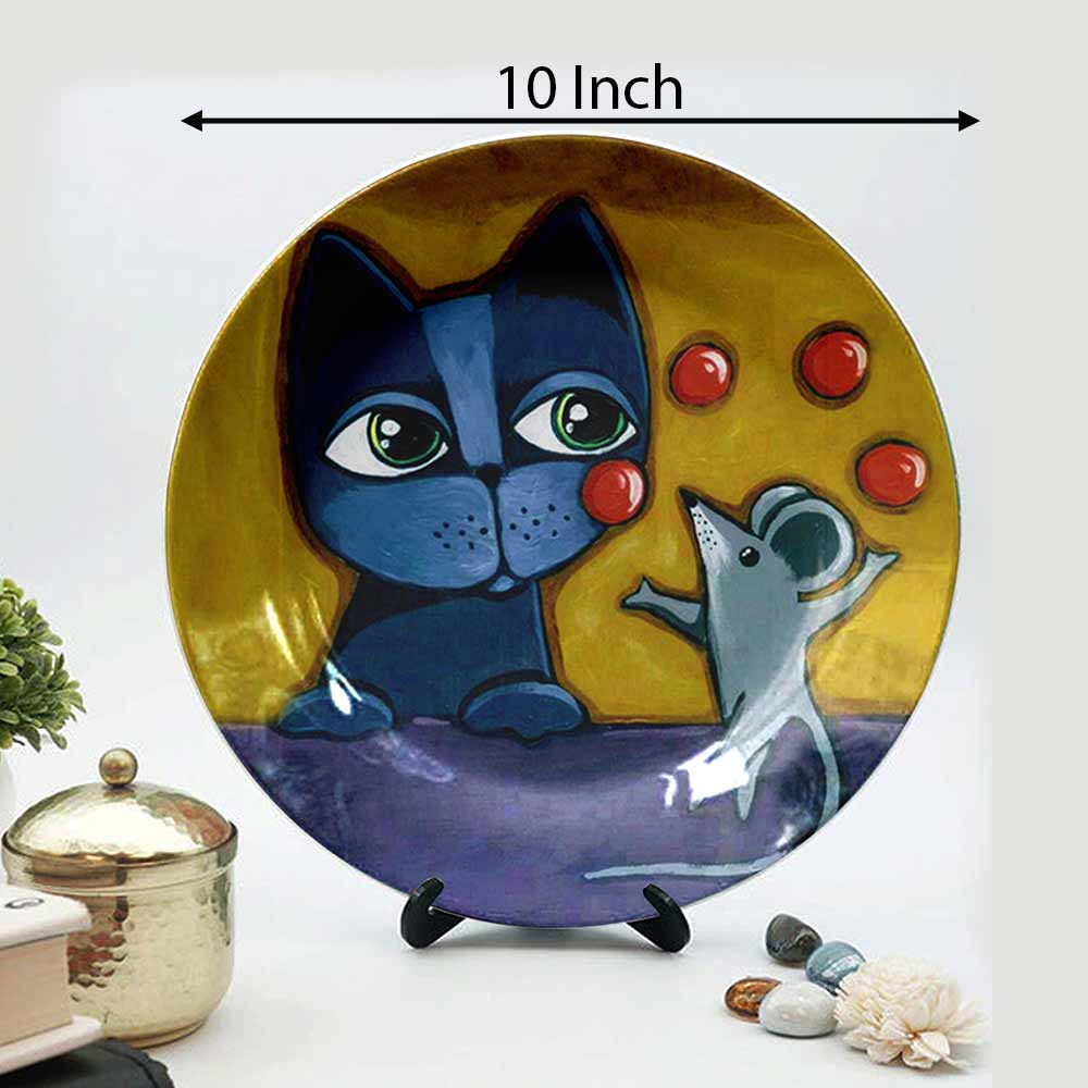 HMD Collections Traditional Art Decorative Ceramic Designer Plates with Stand for Home/Office, Wall Art - VT2116