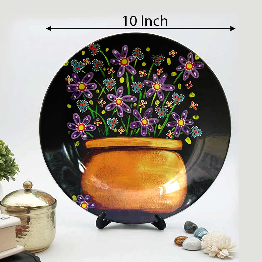 HMD Collections Traditional Art Decorative Ceramic Designer Plates with Stand for Home/Office, Wall Art - VT2118