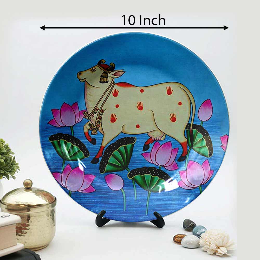 HMD Collections Traditional Art Decorative Ceramic Designer Plates with Stand for Home/Office, Wall Art - VT2123