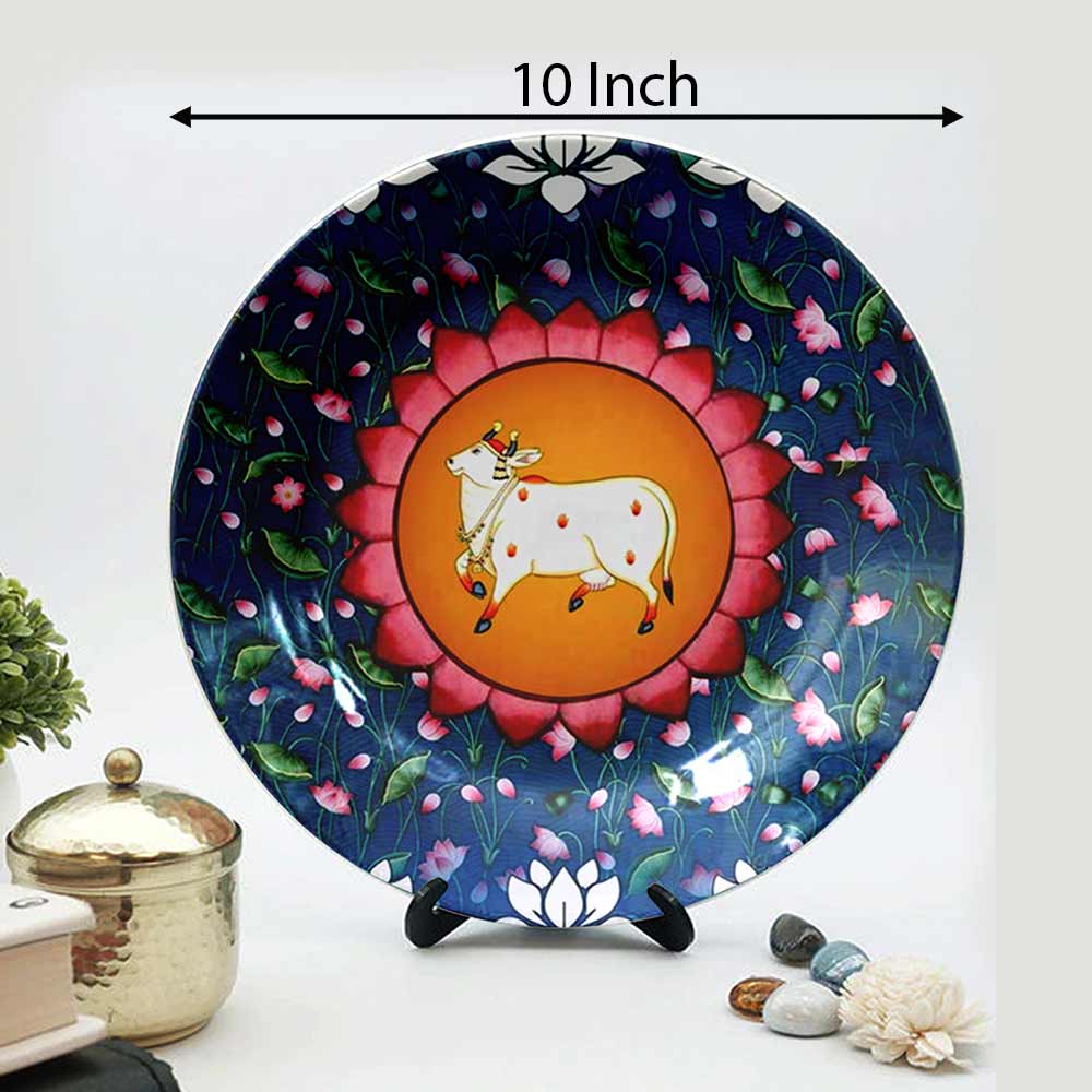 HMD Collections Traditional Art Decorative Ceramic Designer Plates with Stand for Home/Office, Wall Art - VT2124