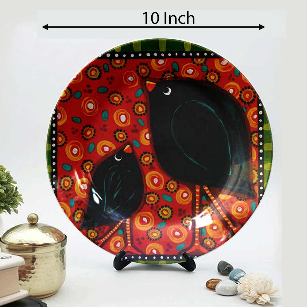 HMD Collections Traditional Art Decorative Ceramic Designer Plates with Stand for Home/Office, Wall Art - VT2126