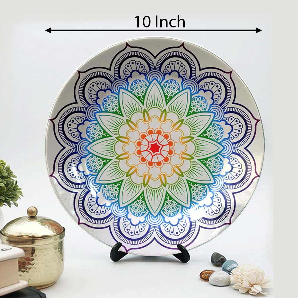 HMD Collections Traditional Art Decorative Ceramic Designer Plates with Stand for Home/Office, Wall Art - VT2127