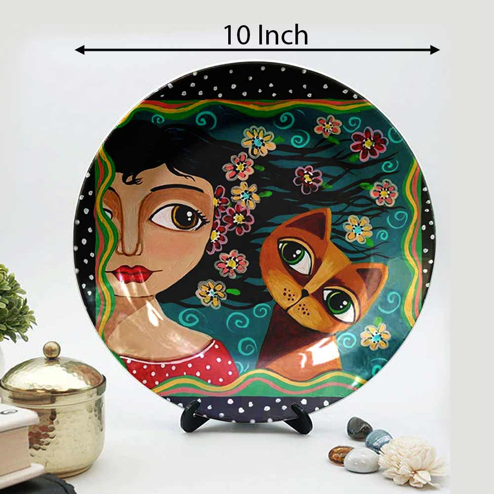 Traditional Art Decorative Ceramic Designer Plates with Stand for Home & Office, Wall Art - VT2148