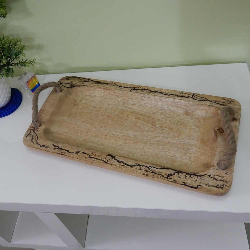 TW004, Wooden Serving Tray with Jute Rope handle and special burning effects on Wood by Disoo Fashions, Serving Tray - VT2189