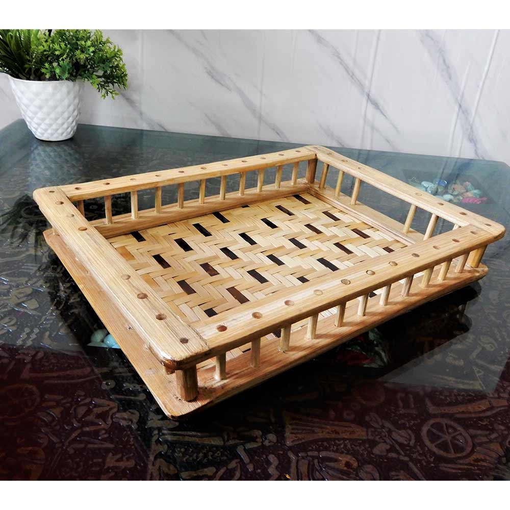 TW007, Bamboo Tray for serving snacks or use it as Table Organizer, Perfect handmade gifting product by Disoo Fashions, Tray - VT2192