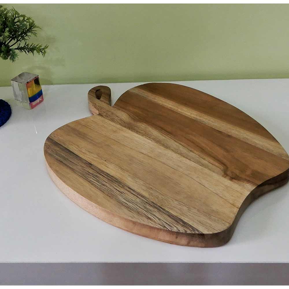 TW010, Teak Wood Apple shape Medium sized Chopping board, Tray cum platter, Chopping Board - VT2195
