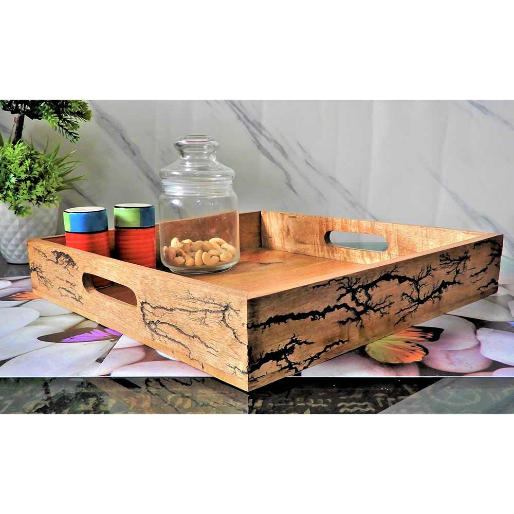 W0017, Square Serving Tray with special wooden burning effects by Disoo Fashions, Tray - VT2203
