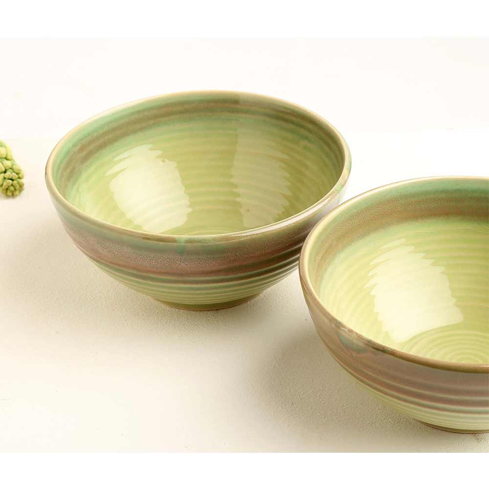 Bowl, CROC0013, Design Gaatha Set of 2 Parrot Green Ceramic Serving Bowl, Bowl - VT2207