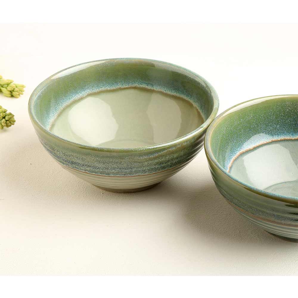 Bowl, CROC0014, Design Gaatha Set of 2 Sea Green Ceramic Serving Bowl , Bowl - VT2208