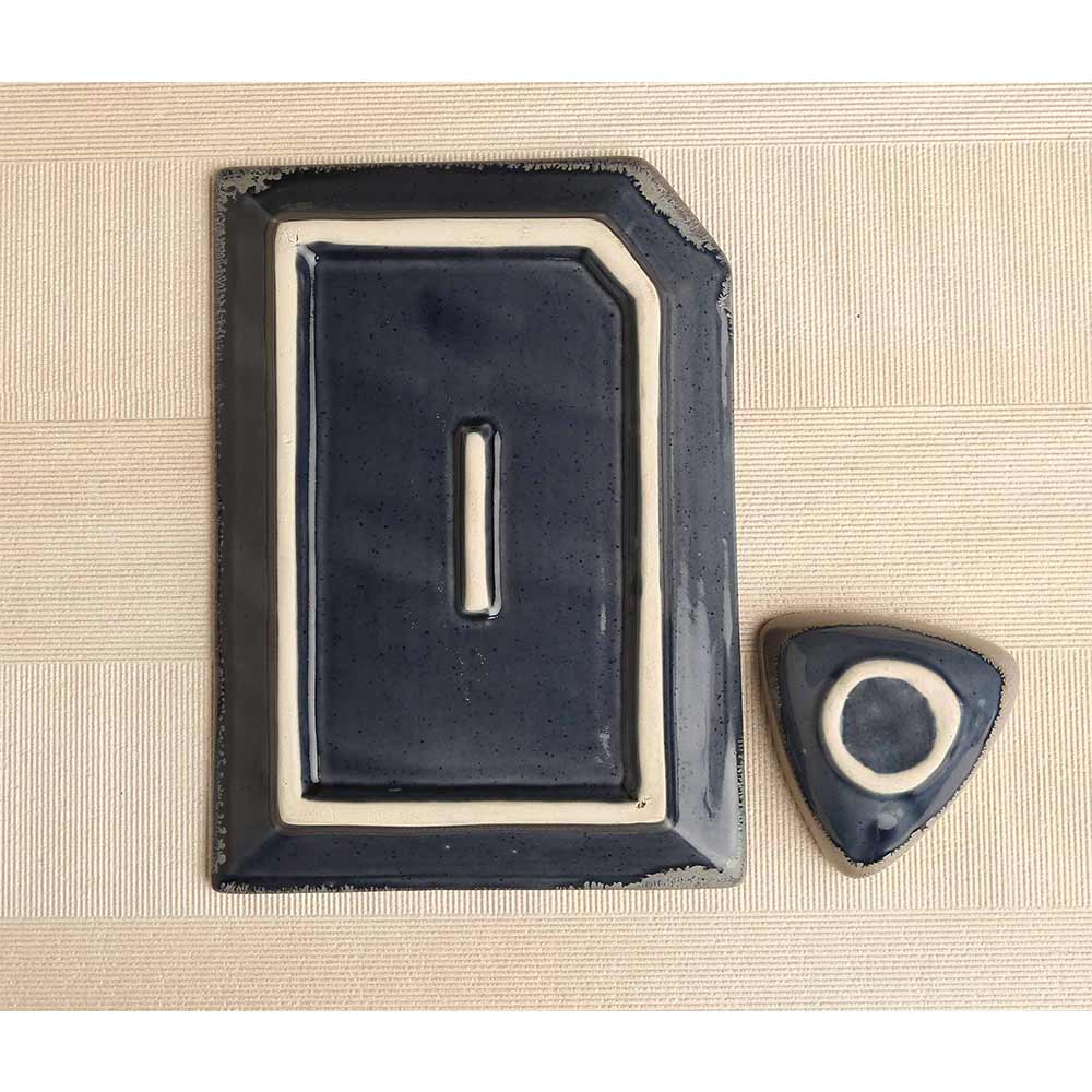 Platter with Dip Bowl, CROC0017, Design Gaathaa Denim Blue Ablong Ceramic Platter Plate with Dip Bowl, Plate & Bowl - VT2209
