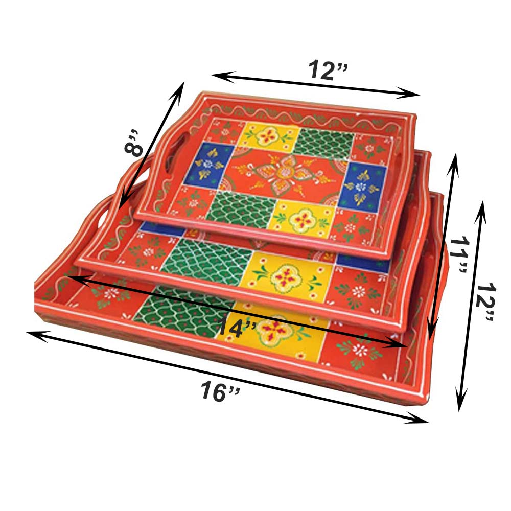 Tray, (NAVIKA PRODUCTION) Hand Painted Tray Set Of 3, Kitchen Accessory - VT2283