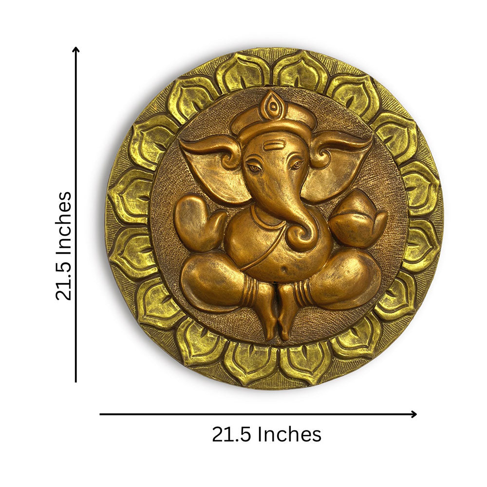Wall Art, GAN-05(Artociti), Ganesha 3D Relief Mural Wall Hanging in Combination of Antique Golden and Antique Bronze, Wall Art - VT2334