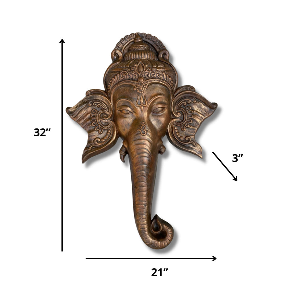 Wall Art, GAN-03-BRONZE(Artociti), Ganesha face 3D Relief Mural Wall Hanging in Bronze, Wall Art - VT2336