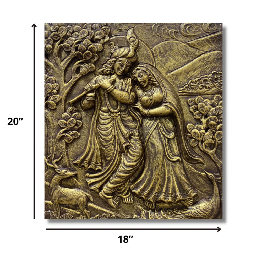 Wall Art, RADKRIS-05-GOLDEN (Artociti), Radha Krishna 20X18 inches Relief Mural Wall Hanging in Golden, Wall Art - VT2338