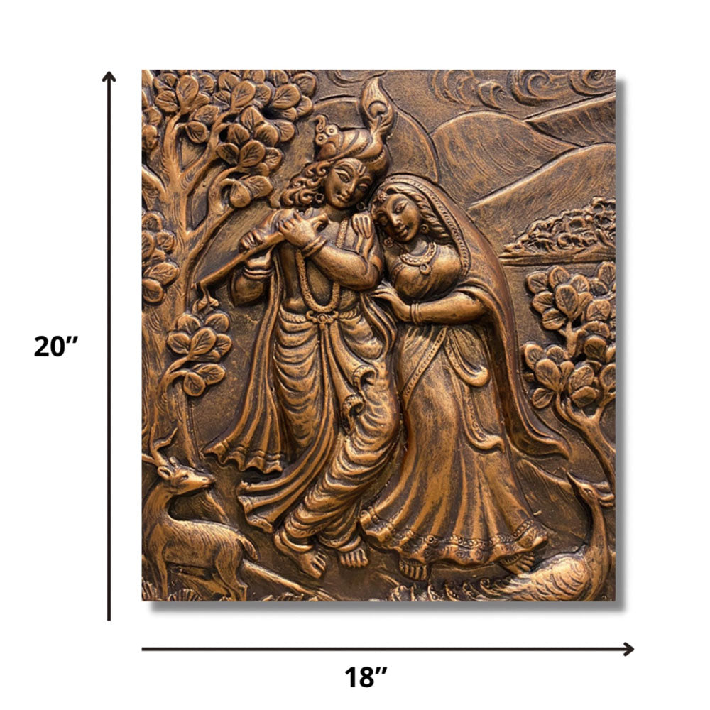 Wall Art, RADKRIS-05-BRONZE (Artociti), Radha Krishna 20X18 inches Relief Mural Wall Hanging in Golden, Wall Art - VT2339