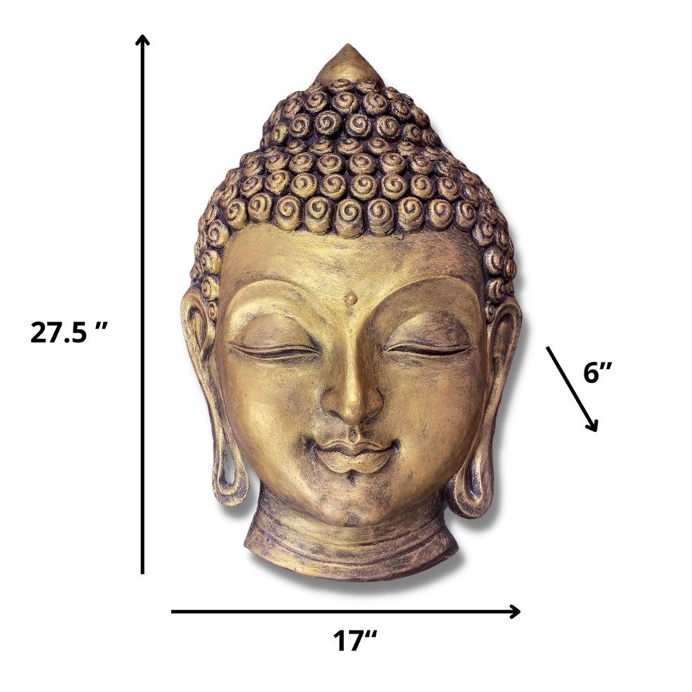 Wall Art, BUD-04-GOLDEN (Artociti), Buddha Face 3D Relief Wall Hanging in Golden, Wall Art - VT2340
