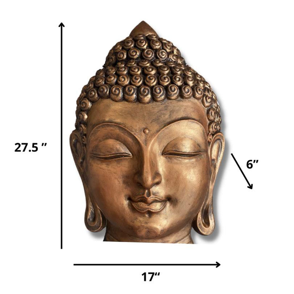 Wall Art, BUD-04-BRONZE (Artociti), Buddha Face 3D Relief Wall Hanging in Golden, Wall Art - VT2341
