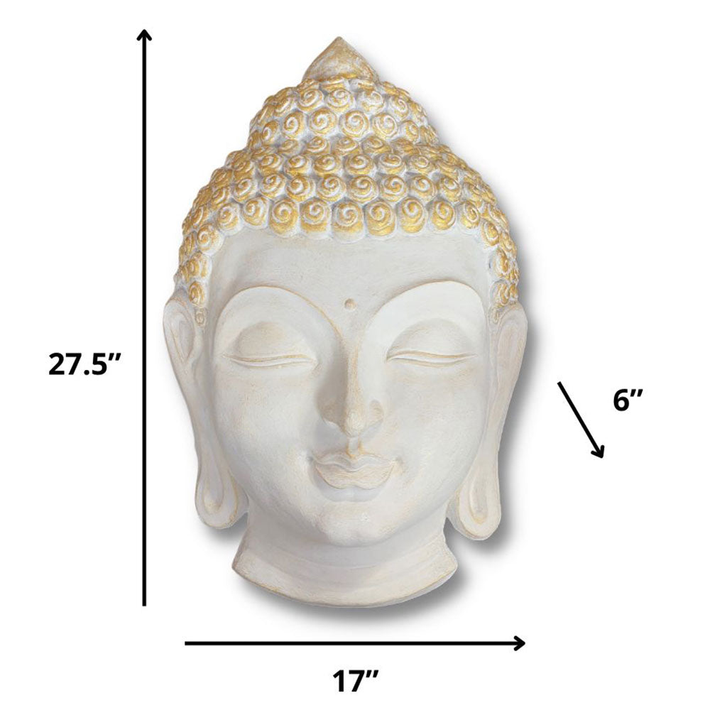 Wall Art, BUD-04-WHITE (Artociti), Buddha Face 3D Relief Wall Hanging in Golden, Wall Art - VT2342