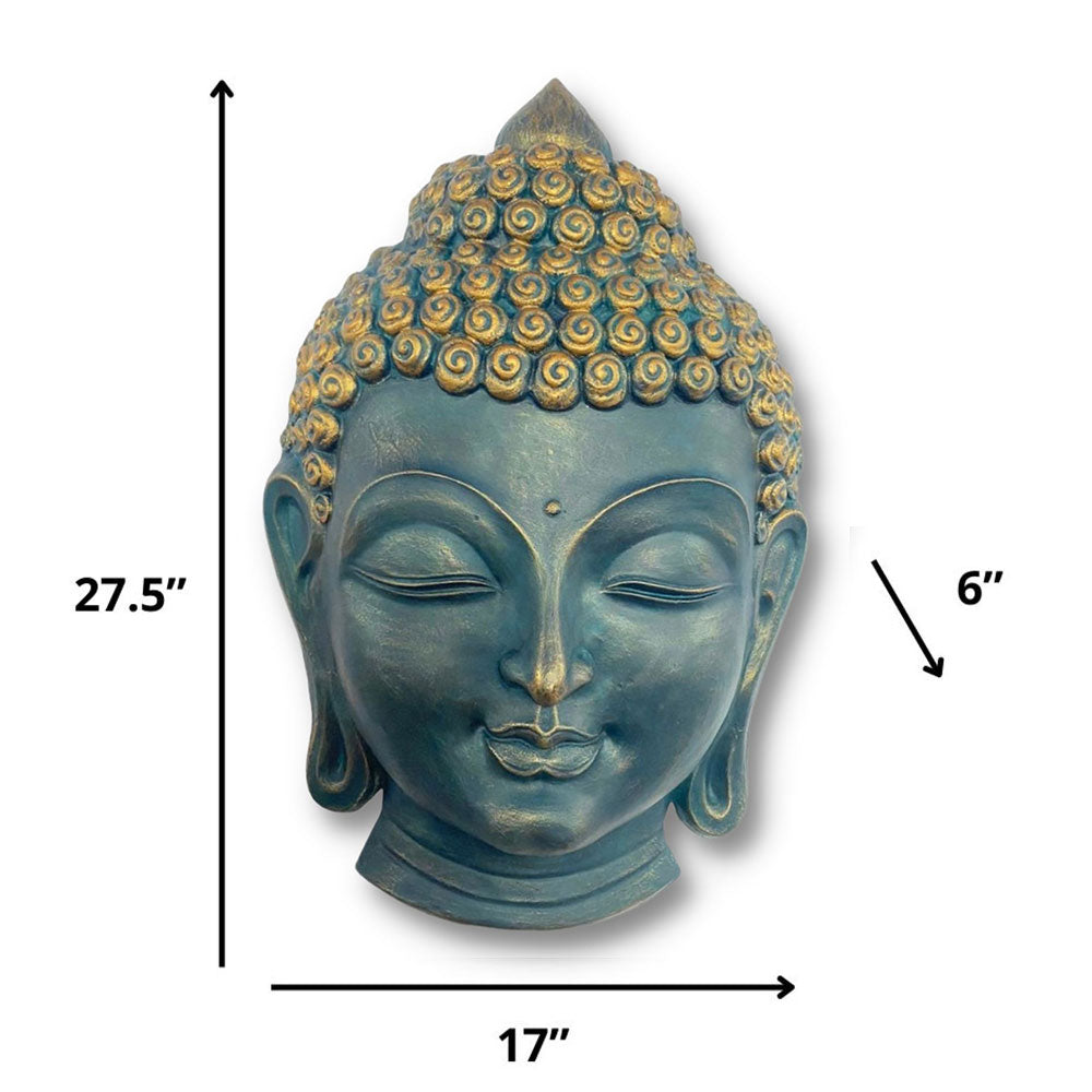 Wall Art, BUD-04-TEAL (Artociti), Buddha Face 3D Relief Wall Hanging in Teal, Wall Art - VT2343